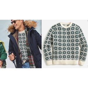 100% lambswool j crew Men's green ivory fair isle Patterned Sweater sz xs